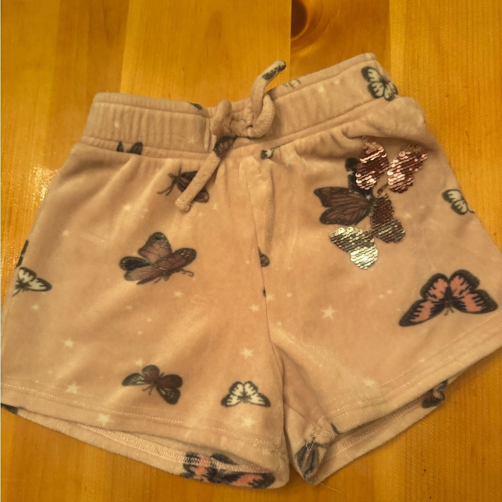Girls velour butterfly pajama shorts size 4